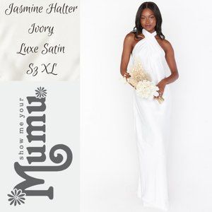 SMYM Jasmine Halter Maxi Ivory Luxe Satin, Sz XL